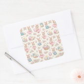 Cute Easter Bunny Floral Pattern - Pastel Spring  Quadratischer Aufkleber (Umschlag)