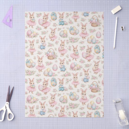 Cute Easter Bunny Floral Pattern - Pastel Spring Seidenpapier (Basteln)