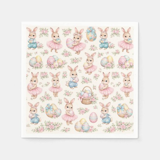 Cute Easter Bunny Floral Pattern - Pastel Spring Serviette (Vorderseite)