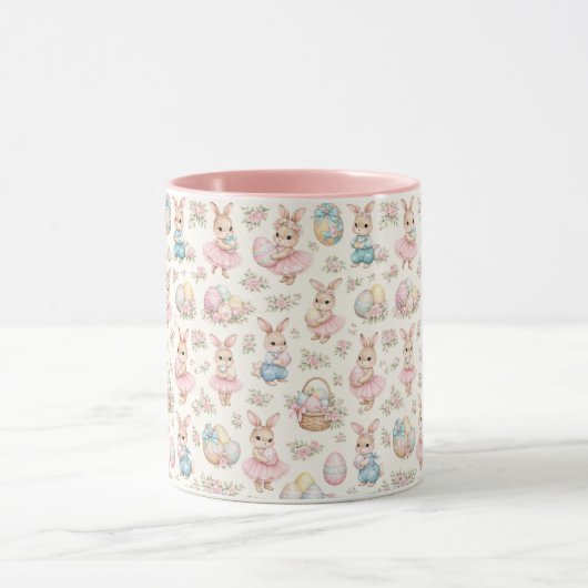 Cute Easter Bunny Floral Pattern - Pastel Spring Tasse (Zentrum)