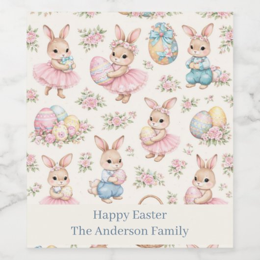 Cute Easter Bunny Floral Pattern - Pastel Spring  Weinetikett (Einzelnes Label)
