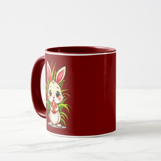 Cute Easter Bunny Holding Egg - caneca Tasse (Vorderseite Links)
