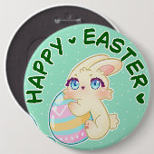 Cute Easter Bunny Hugging Egg Button (Vorne & Hinten)