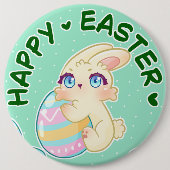 Cute Easter Bunny Hugging Egg Button (Vorderseite)