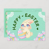 Cute Easter Bunny Hugging Egg Feiertagspostkarte (Vorne/Hinten)