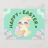 Cute Easter Bunny Hugging Egg Feiertagspostkarte (Vorderseite)