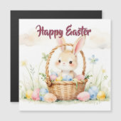 Cute Easter Bunny in Basket with Colorful Eggs Magnetkarte (Vorne/Hinten)