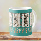 Cute Easter Bunny n Animal Print Brown Bows Teal Kaffeetasse
