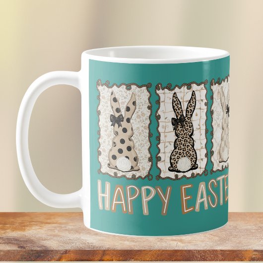 Cute Easter Bunny n Animal Print Brown Bows Teal Kaffeetasse