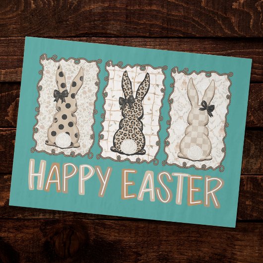 Cute Easter Bunny n Animal Print Brown Bows Teal Seidenpapier
