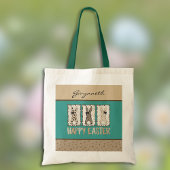 Cute Easter Bunny n Animal Print Brown Bows Teal Tragetasche