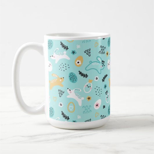 Cute Easter Bunny Pattern Kawaii Rabbits Eggs  Kaffeetasse (Links)