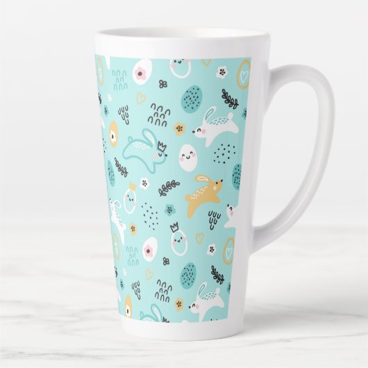Cute Easter Bunny Pattern Kawaii Rabbits Eggs  Milchtasse (Rechts)