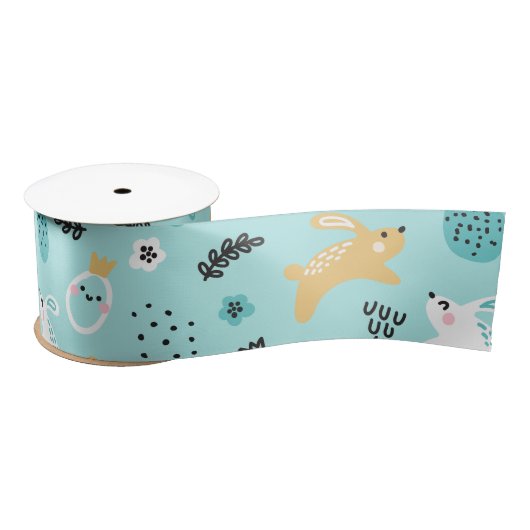 Cute Easter Bunny Pattern Kawaii Rabbits Eggs  Satinband (Spule)