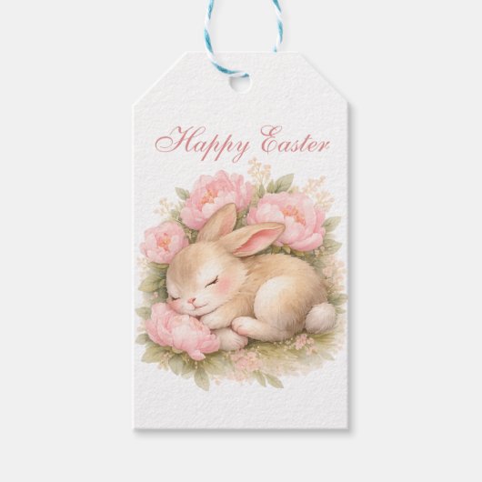 Cute Easter Bunny Rabbit Pink Blush Peony Geschenkanhänger (Vorderseite)
