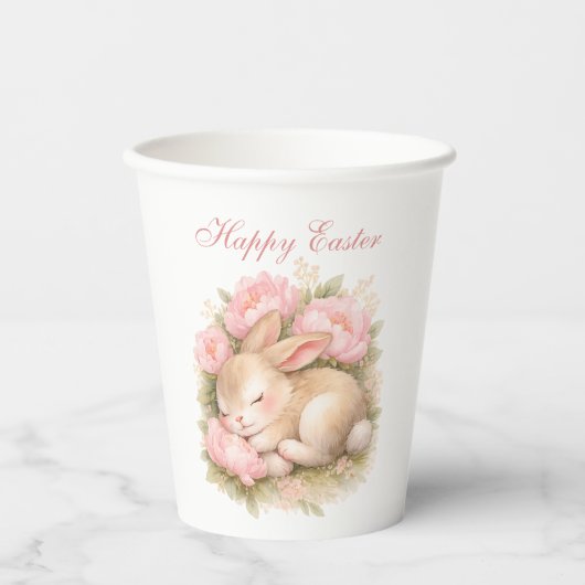 Cute Easter Bunny Rabbit Pink Blush Peony Pappbecher (Vorderseite)