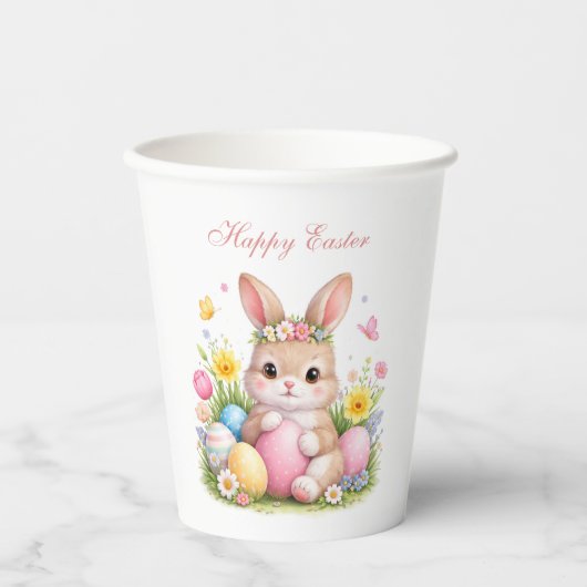 Cute Easter Bunny Rabbit Pink Blush Peony Pappbecher (Vorderseite)