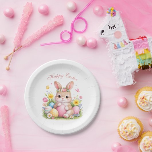 Cute Easter Bunny Rabbit Pink Blush Peony Pappteller (Party)