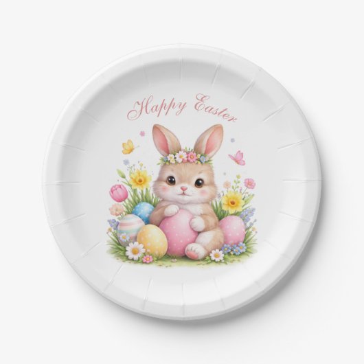 Cute Easter Bunny Rabbit Pink Blush Peony Pappteller (Vorderseite)