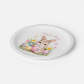 Cute Easter Bunny Rabbit Pink Blush Peony Pappteller (Schrägansicht)