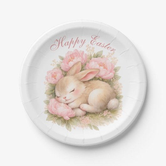 Cute Easter Bunny Rabbit Pink Blush Peony Pappteller (Vorderseite)