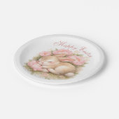 Cute Easter Bunny Rabbit Pink Blush Peony Pappteller (Schrägansicht)