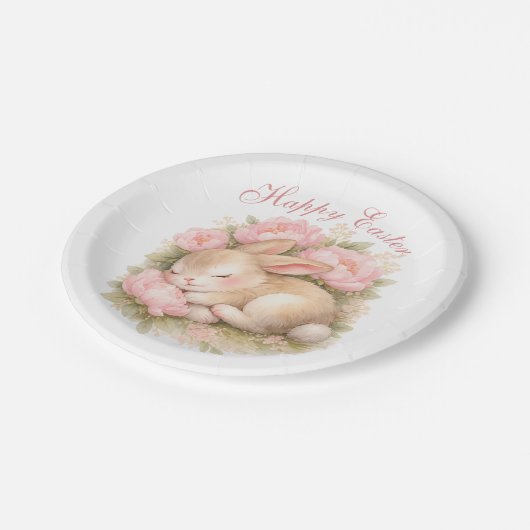 Cute Easter Bunny Rabbit Pink Blush Peony Pappteller (Schrägansicht)