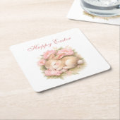 Cute Easter Bunny Rabbit Pink Blush Peony  Rechteckiger Pappuntersetzer (angewinkelt)