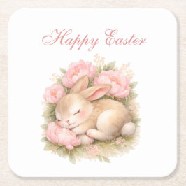 Cute Easter Bunny Rabbit Pink Blush Peony  Rechteckiger Pappuntersetzer