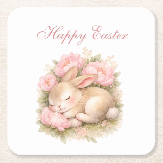 Cute Easter Bunny Rabbit Pink Blush Peony  Rechteckiger Pappuntersetzer (Vorderseite)