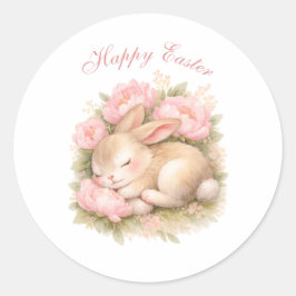 Cute Easter Bunny Rabbit Pink Blush Peony Runder Aufkleber