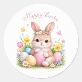 Cute Easter Bunny Rabbit Pink Blush Peony Runder Aufkleber