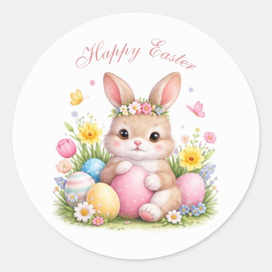 Cute Easter Bunny Rabbit Pink Blush Peony Runder Aufkleber (Vorderseite)
