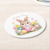 Cute Easter Bunny Rabbit Pink Blush Peony Runder Pappuntersetzer (Angewinkelt)