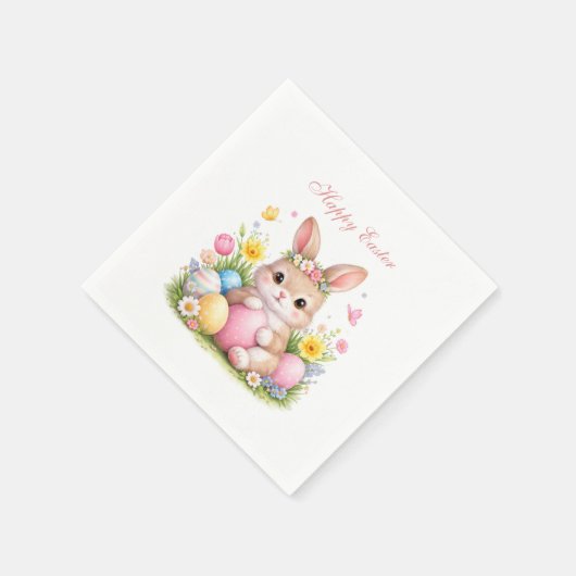 Cute Easter Bunny Rabbit Pink Blush Peony Serviette (Ecke)