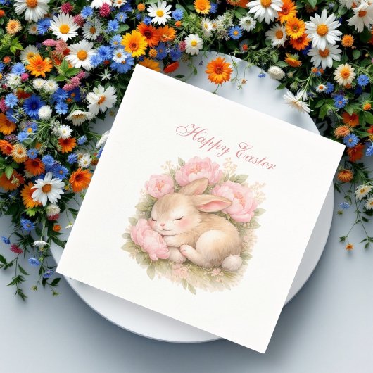 Cute Easter Bunny Rabbit Pink Blush Peony Serviette