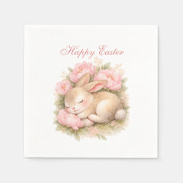 Cute Easter Bunny Rabbit Pink Blush Peony Serviette