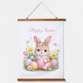 Cute Easter Bunny Rabbit Pink Blush Peony Wandteppich Mit Holzrahmen (Vorderseite)