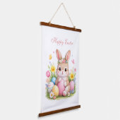 Cute Easter Bunny Rabbit Pink Blush Peony Wandteppich Mit Holzrahmen (Gewinkelt)