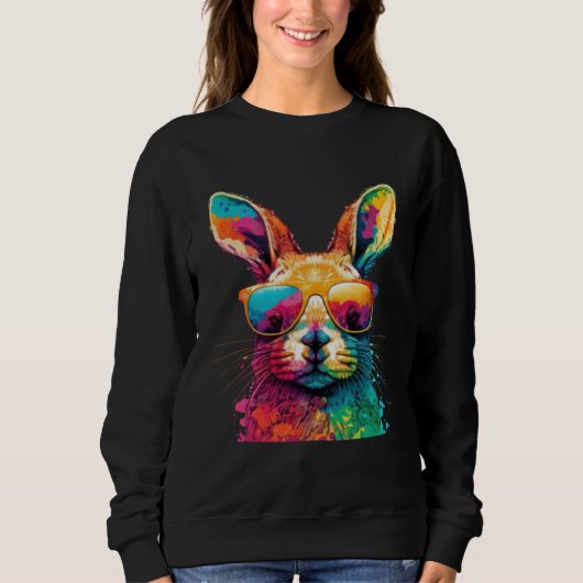 Cute Easter Bunny Rabbit Wearing Sunglasses 1 Sweatshirt (Vorderseite)