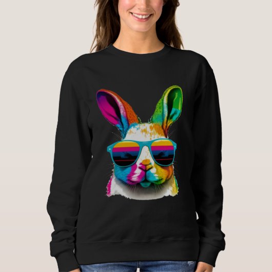Cute Easter Bunny Rabbit wearing Sunglasses Sweatshirt (Vorderseite)
