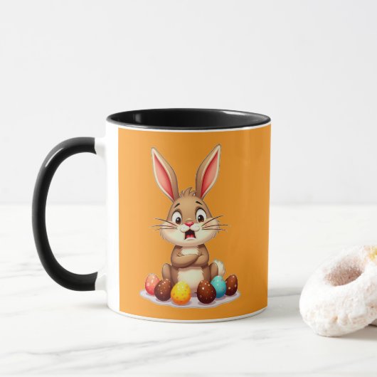 Cute Easter Bunny Sitting with Chocolate caneca Tasse (Mit Donut)