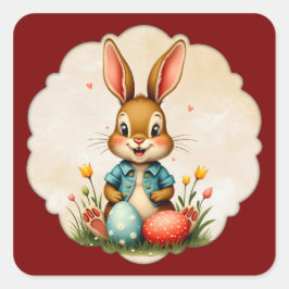 Cute Easter Bunny – Soft Frame - Autocolante Quadratischer Aufkleber