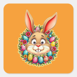 Cute Easter Bunny – Spring Flowers Autocolante Quadratischer Aufkleber