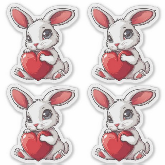 Cute Easter Bunny Sticker Rabbit Hugging Heart (Vorderseite)