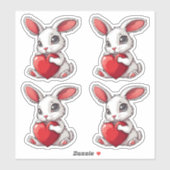 Cute Easter Bunny Sticker Rabbit Hugging Heart (Blatt)