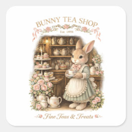Cute Easter Bunny Tea shop- Cottagecore Rabbit  Quadratischer Aufkleber