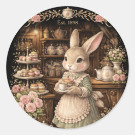 Cute Easter Bunny Tea shop- Cottagecore Rabbit  Runder Aufkleber
