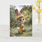 Cute Easter Bunny w/ Flower Crown & Basket of Eggs Karte (Gelbe Blume)