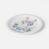 Cute Easter Bunny Watercolor with Hydrangea Pappteller (Schrägansicht)